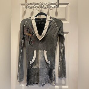 Sinful Gray and White V-Neck Hoodie